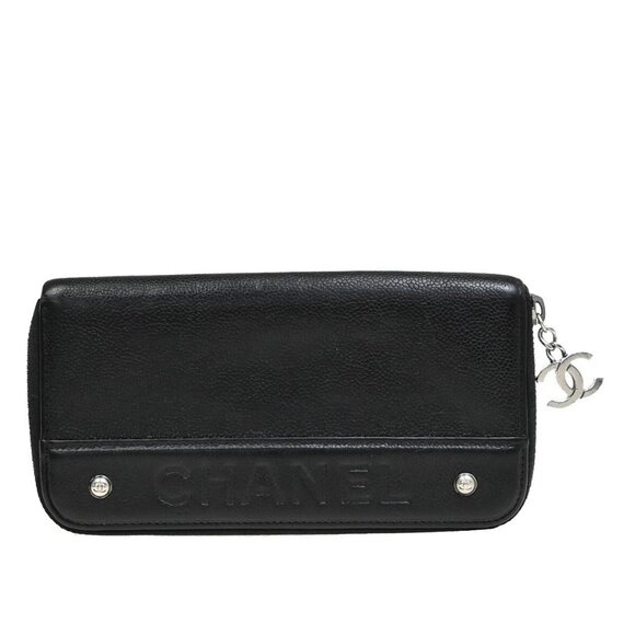 CHANEL CC Logo Zipper Long Bifold Wallet Grained Calfskin Leather Black - Picture 1 of 16